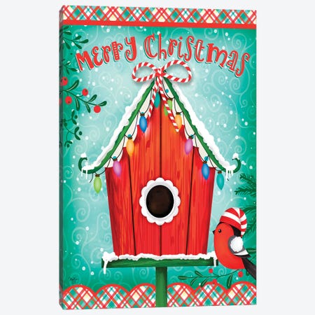 Christmas Birdhouse Canvas Print #MOB87} by Mollie B. Art Print