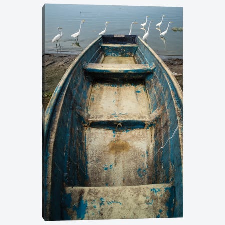 Blue Boat Canvas Print #MOL403} by Moises Levy Canvas Wall Art