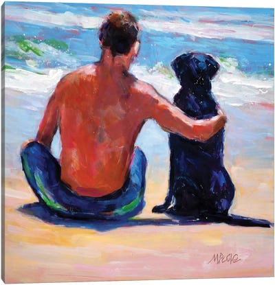 Me You And The Sea Canvas Art Print - Labrador Retriever Art