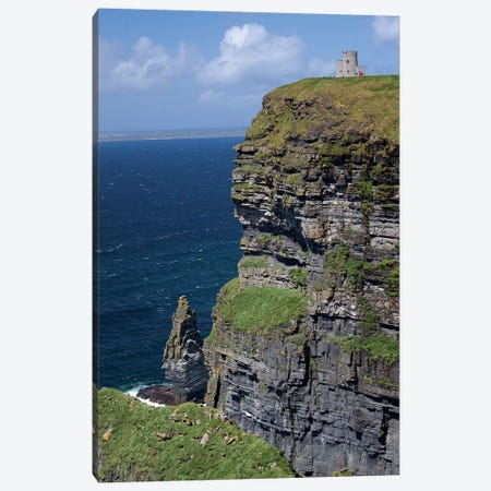 Scenic Cliffs Of Moher And O'Brien's Tower Under A Blue Sky And White Puffy Clouds With Waves Of The Atlantic Ocean Below Canvas Print #MPA10} by Marilyn Parver Canvas Print