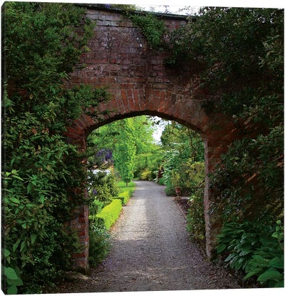 Ireland, The Dromoland Castle Very Green Walled Garden Path Through A Brick Archway. Canvas Art Print - Ireland Art