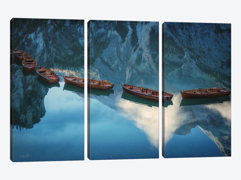 Boats Of Braies II by Martin Podt 3-piece Canvas Print