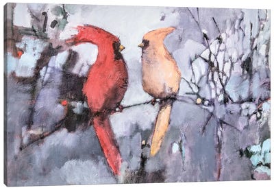 Winter Birds Canvas Art Print - Pantone 2024 Peach Fuzz