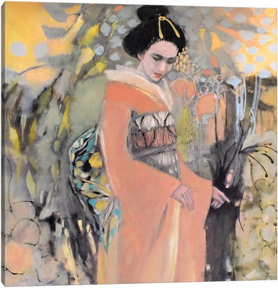 Geisha In The Tropics Canvas Art Print - Pantone 2024 Peach Fuzz