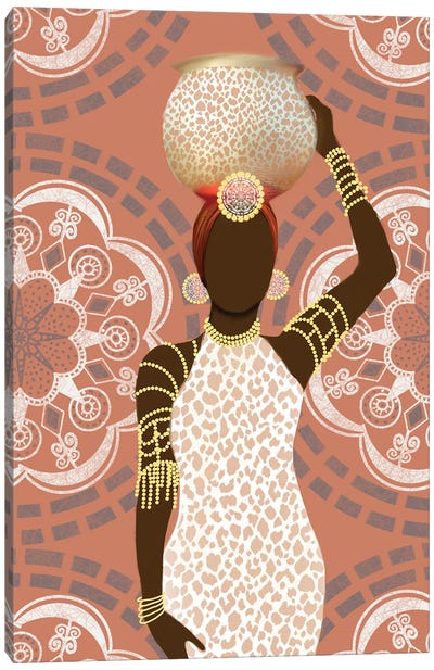 Woman Mandala Leopard Print Coral Canvas Art Print - Global Patterns