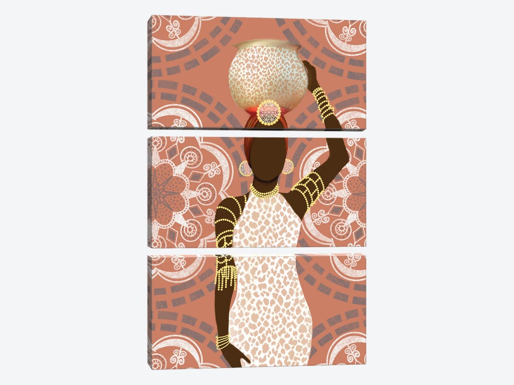 Woman Mandala Leopard Print Coral by Matthew Piotrowicz 3-piece Canvas Artwork