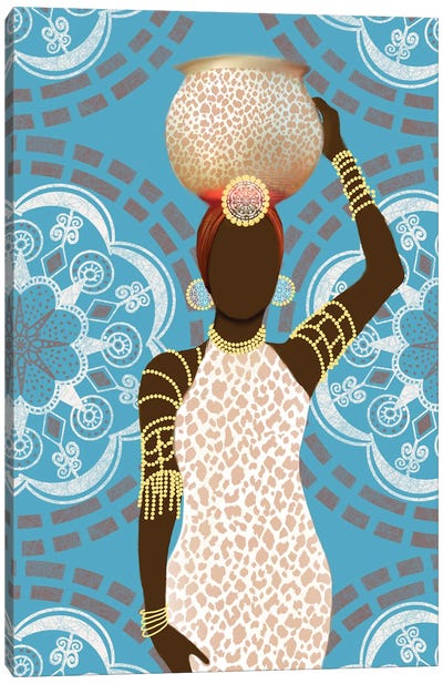 Woman Mandala Leopard Print Teal Canvas Art Print - Global Patterns