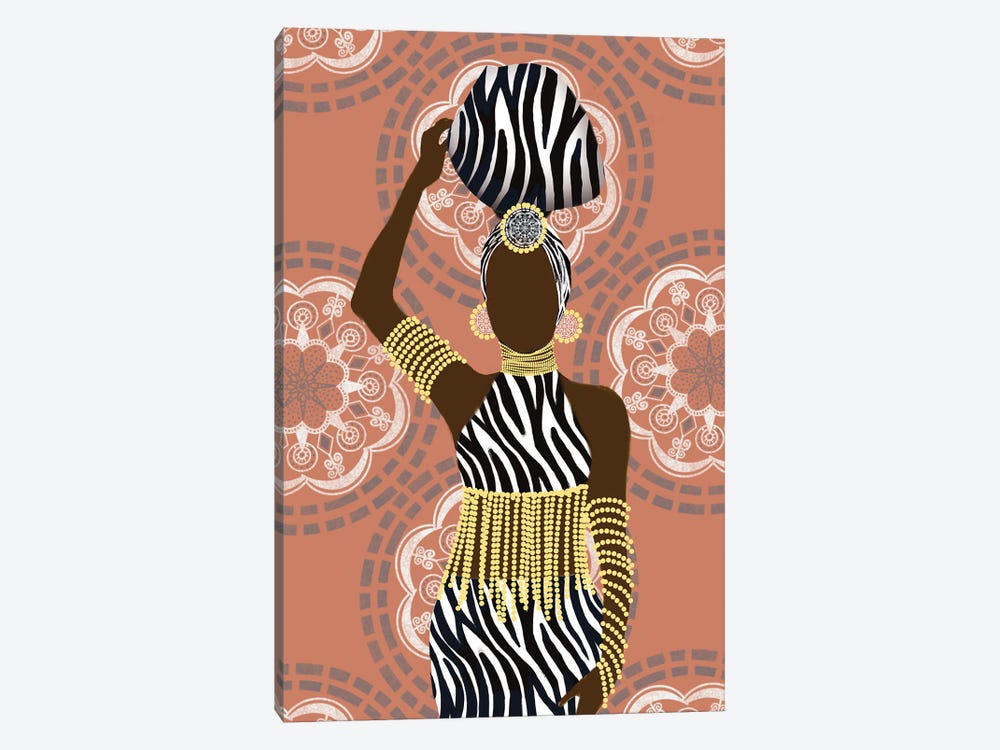 Woman Mandala Zebra Print Coral by Matthew Piotrowicz 1-piece Canvas Artwork