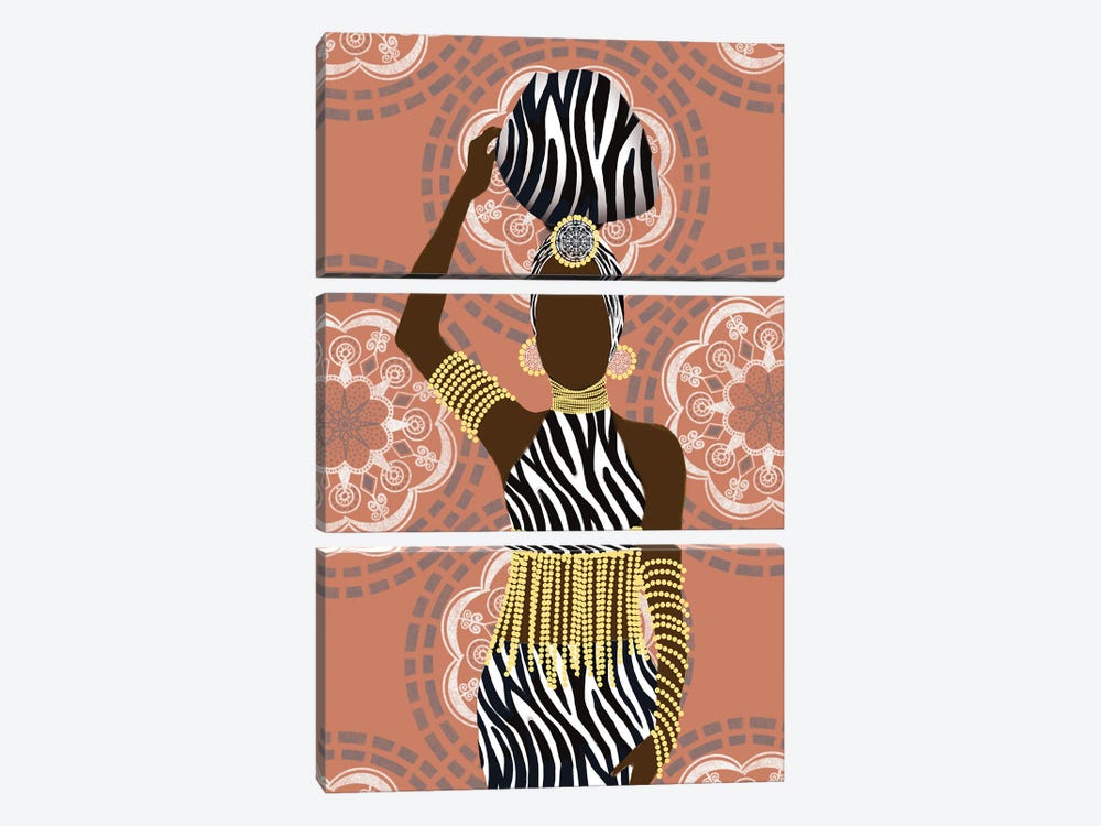 Woman Mandala Zebra Print Coral by Matthew Piotrowicz 3-piece Canvas Wall Art