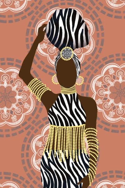 Matthew Piotrowicz: Woman Mandala Zebra Print Coral by Matthew Piotrowicz