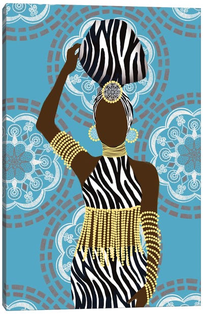 Woman Mandala Zebra Print Teal Canvas Art Print - Global Patterns