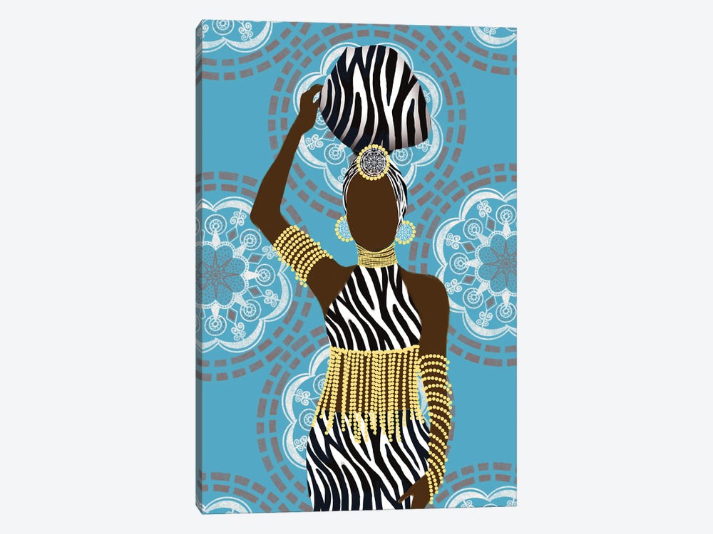Woman Mandala Zebra Print Teal by Matthew Piotrowicz 1-piece Canvas Art Print