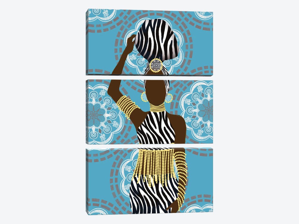 Woman Mandala Zebra Print Teal by Matthew Piotrowicz 3-piece Canvas Art Print