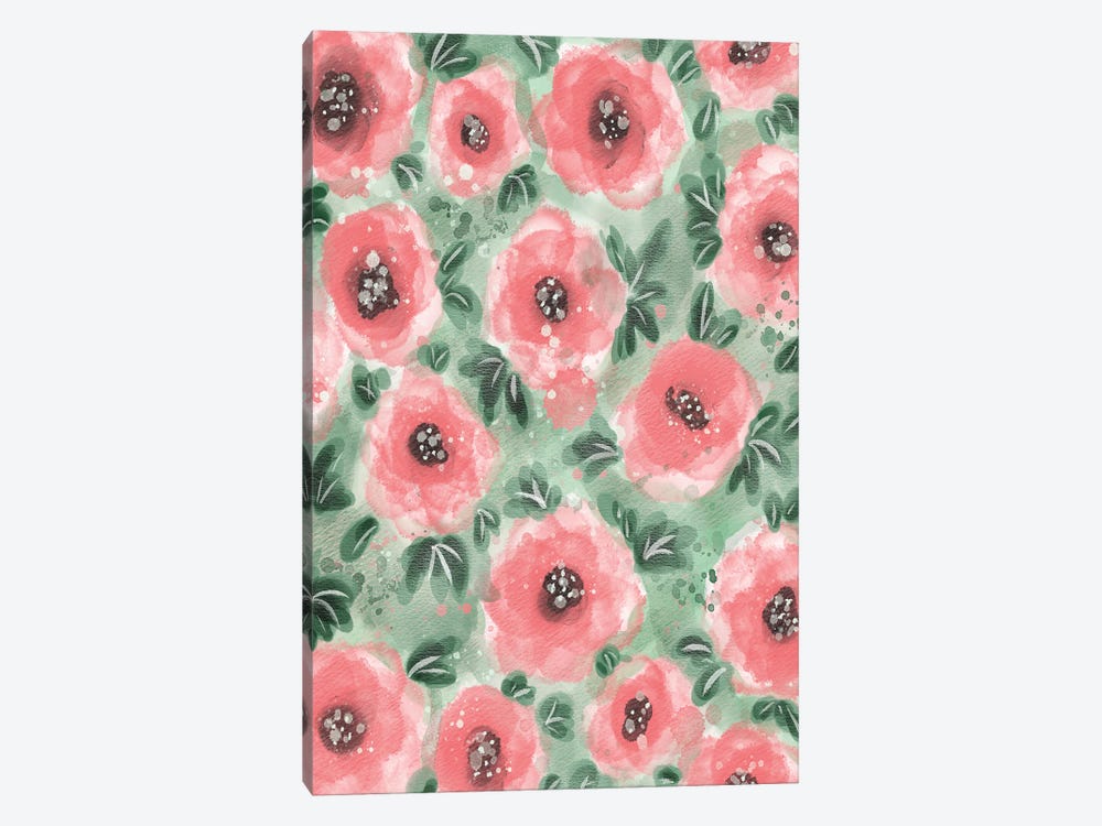 Abstract Floral Pink And Green by Matthew Piotrowicz 1-piece Canvas Wall Art