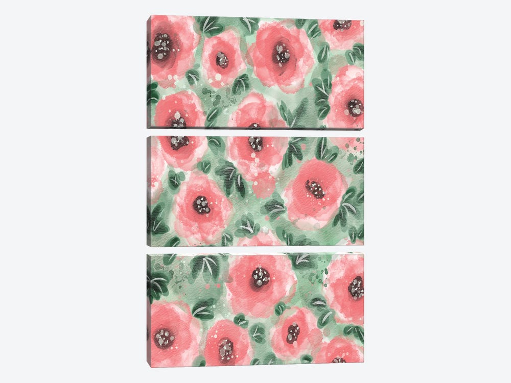 Abstract Floral Pink And Green by Matthew Piotrowicz 3-piece Canvas Artwork