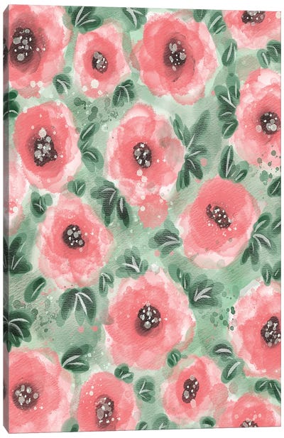 Abstract Floral Pink And Green Canvas Art Print