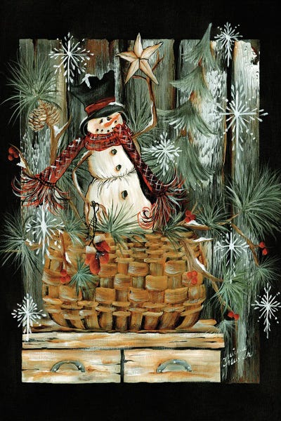 Vintage Christmas: Snowman In Basket by Michele Musser