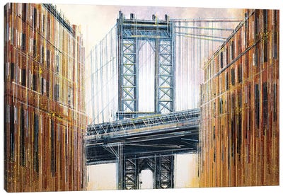 New York - The Manhattan Bridge At Sunset Canvas Art Print - Famous Bridges