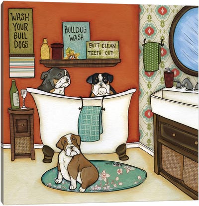 Wash Your Bulldogs Canvas Art Print - Bulldog Art