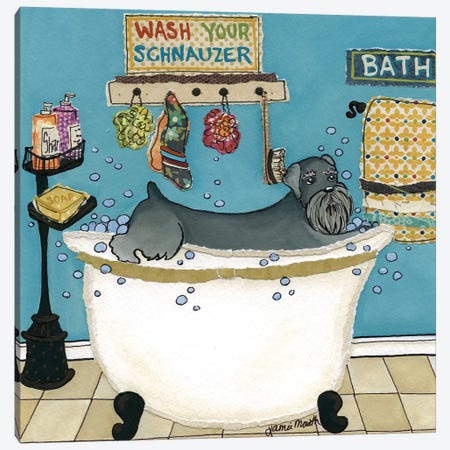 Wash Your Schnauzer Canvas Print #MRH111} by Jamie Morath Canvas Artwork