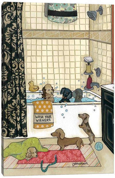 Wash Your Wieners Canvas Art Print - Dachshunds