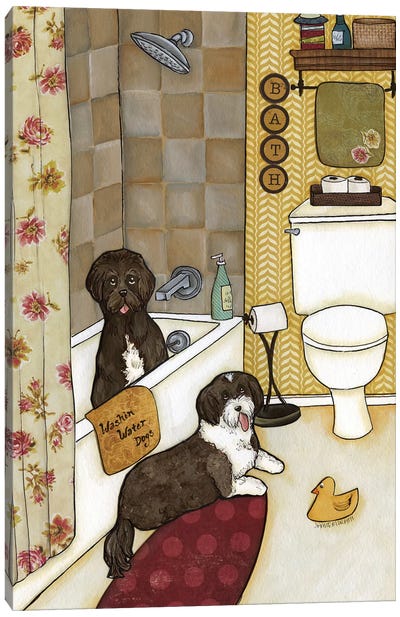 Washin Water Dogs Canvas Art Print - Portuguese Water Dog