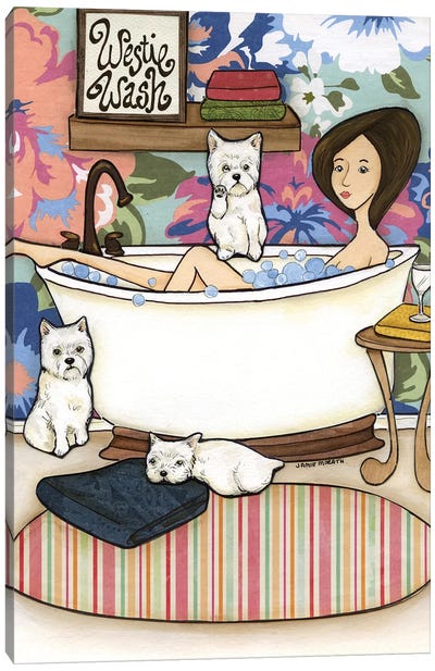 Westie Wash Canvas Art Print - West Highland White Terrier Art