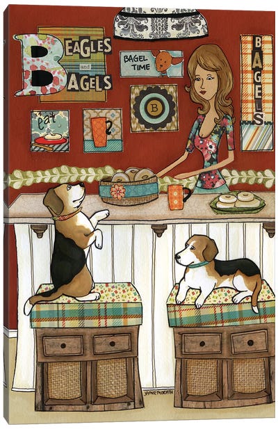 Beagles and Bagels Canvas Art Print - Beagle Art