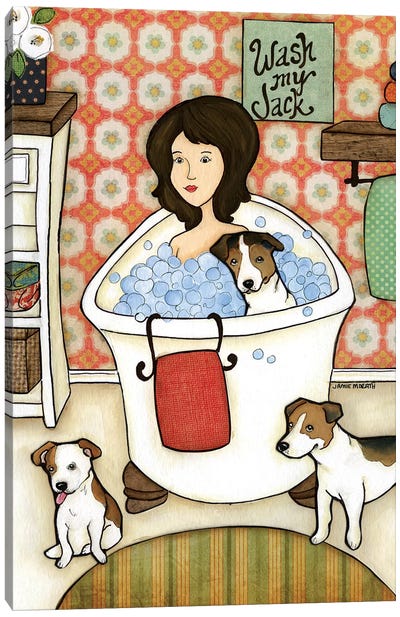 Wash My Jack Canvas Art Print - Jack Russell Terrier Art