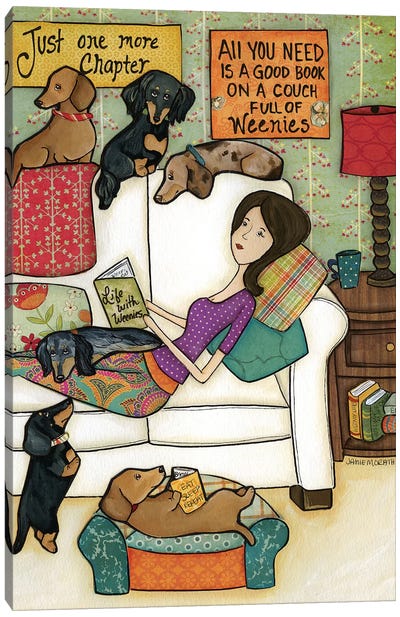 Books and Weenies Canvas Art Print - Dachshunds