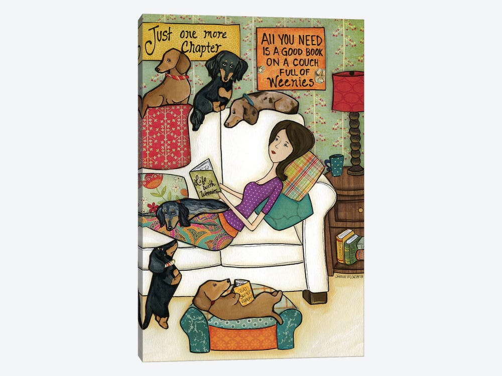 Books and Weenies by Jamie Morath 1-piece Canvas Wall Art