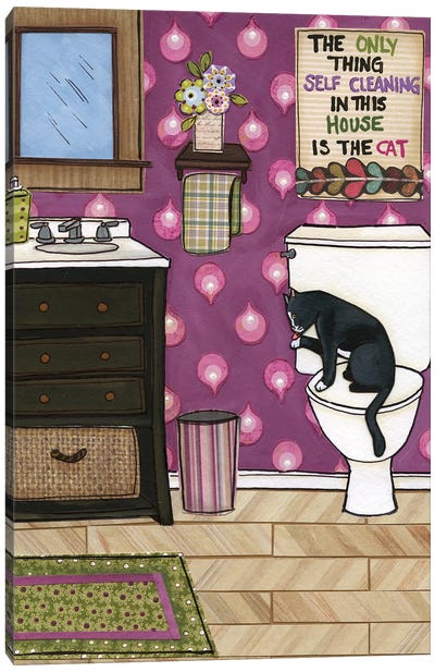Self Cleaning Canvas Art Print - Bathroom Humor Art