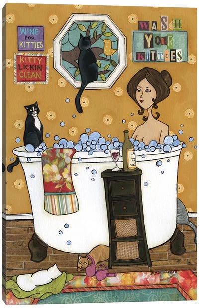 Wash Your Kitties Canvas Art Print - Cat Art