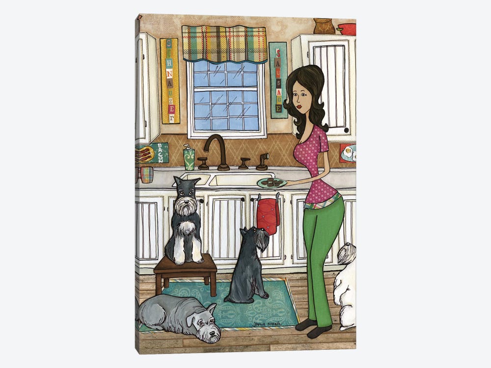 Schnauzers And Sausage by Jamie Morath 1-piece Canvas Wall Art