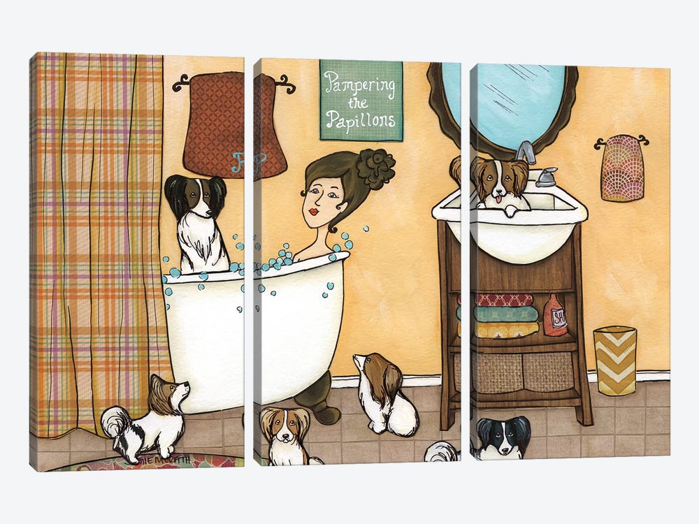 Pampering The Papillons by Jamie Morath 3-piece Canvas Print