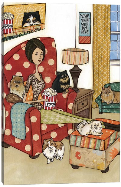 Pomeranians And Popcorn Canvas Art Print - Jamie Morath