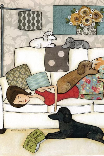 Passed Out With Poodles by Jamie Morath metal wall art