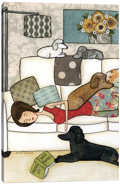 Passed Out With Poodles Canvas Art Print - Jamie Morath
