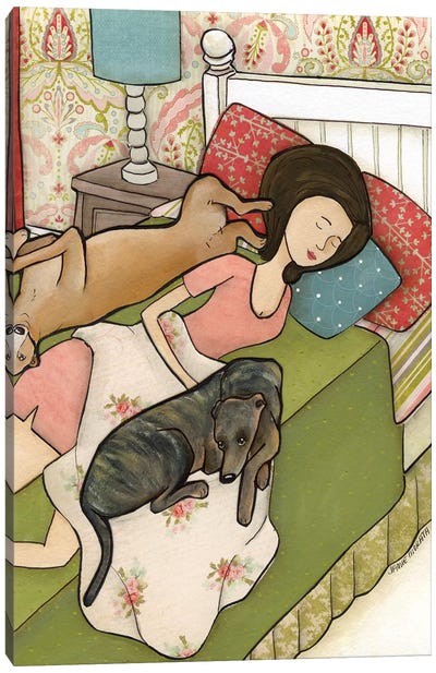 Greyhound Cuddles Canvas Art Print - Greyhound Art