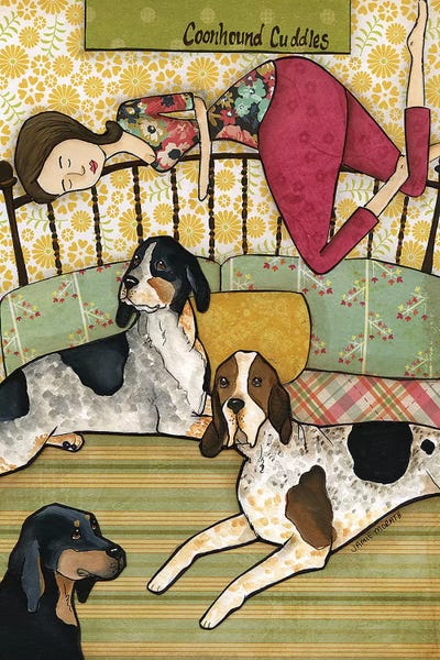 Coonhound Cuddles by Jamie Morath canvas print