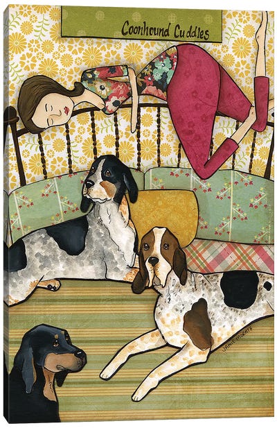 Coonhound Cuddles Canvas Art Print - Jamie Morath