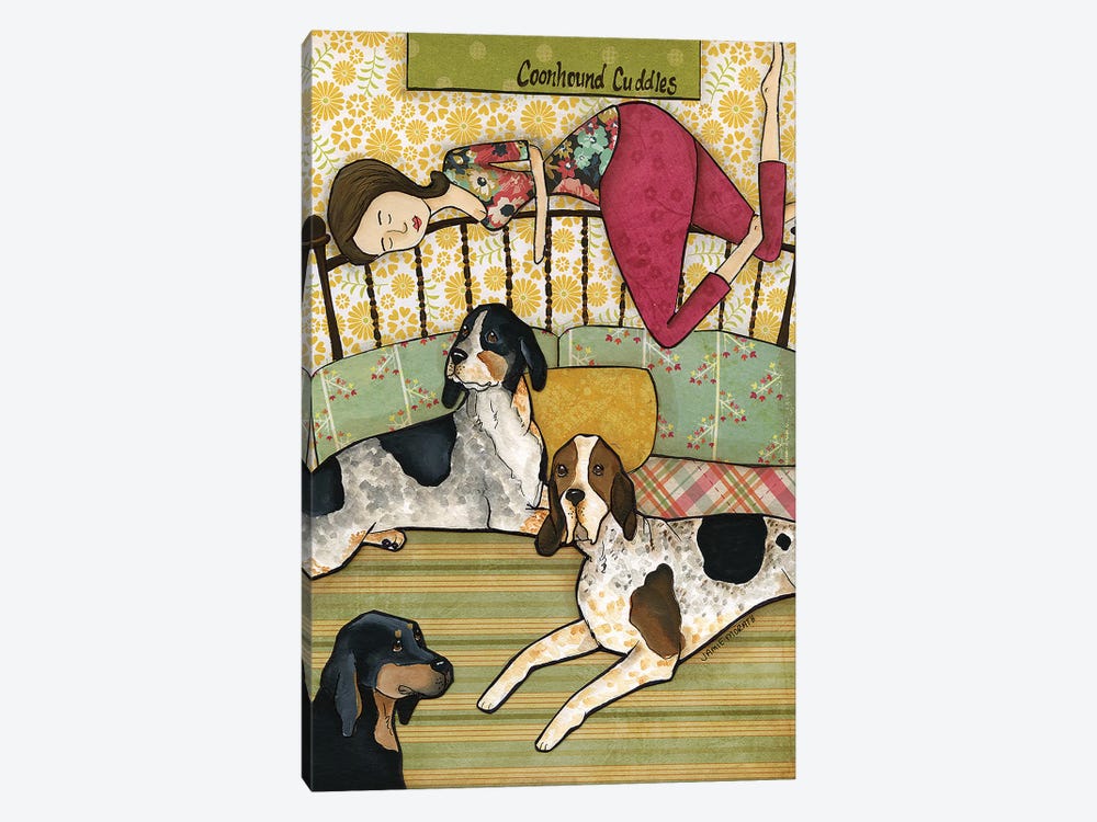 Coonhound Cuddles by Jamie Morath 1-piece Canvas Print