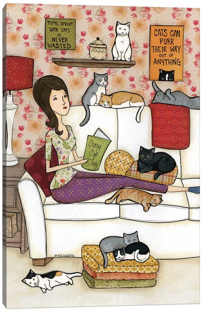 Crazy Cat Lady Canvas Art Print - Funny Typography Art