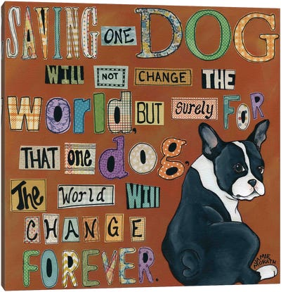 Dog World Forever Canvas Art Print - Boston Terrier Art