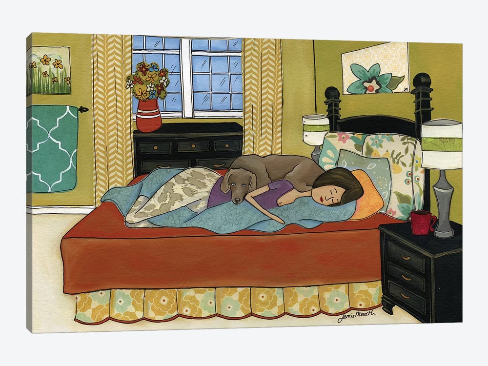 Weimaraner Bed Hog by Jamie Morath 1-piece Canvas Art Print