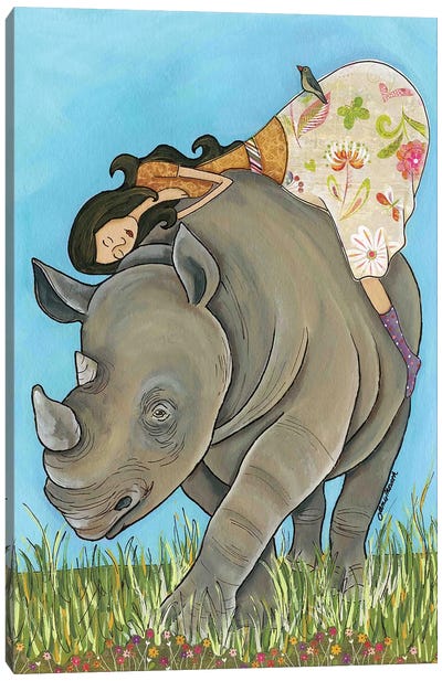 Lovin Me A Rhino Canvas Art Print - Wildlife Conservation Art