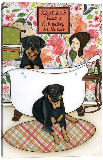 Rottweiler In The Tub Canvas Art Print - Rottweiler Art