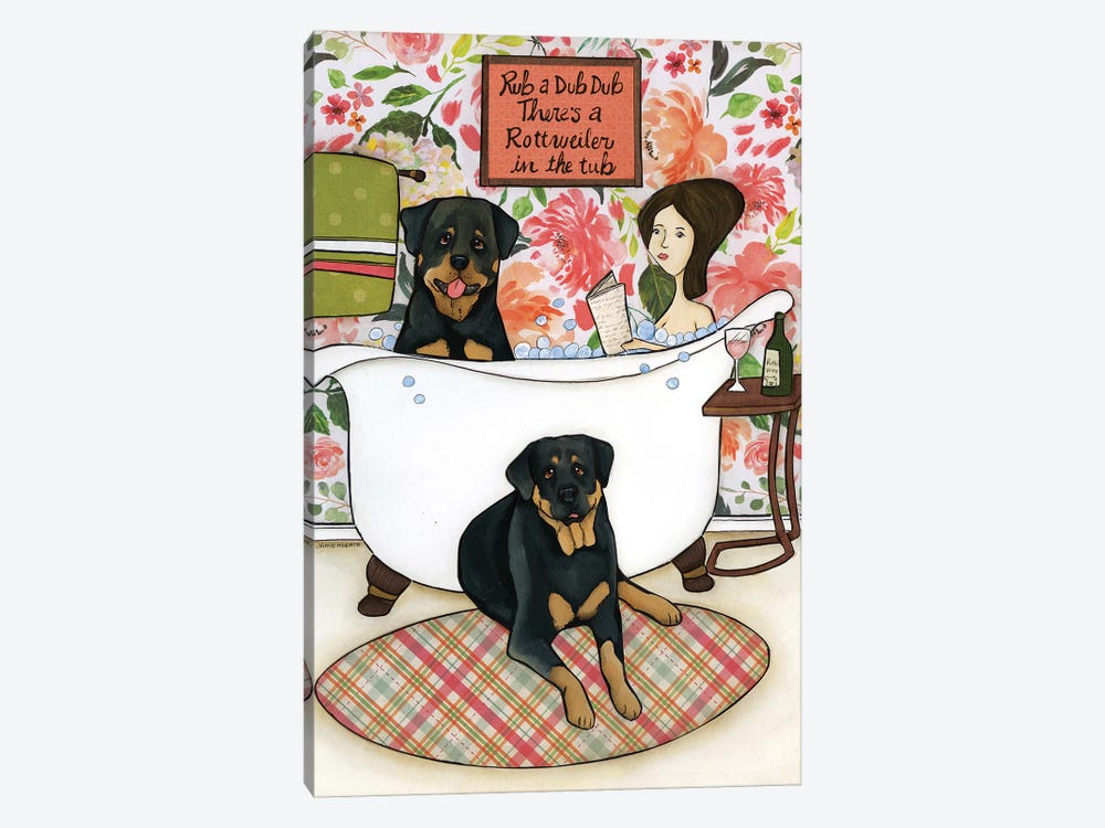 Rottweiler In The Tub by Jamie Morath 1-piece Canvas Wall Art