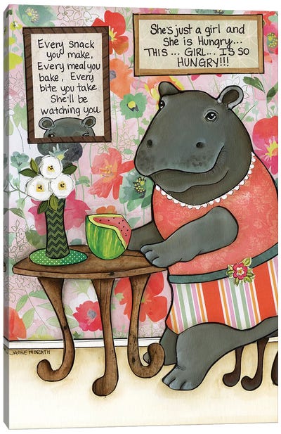 Just A Girl Canvas Art Print - Hippopotamus Art
