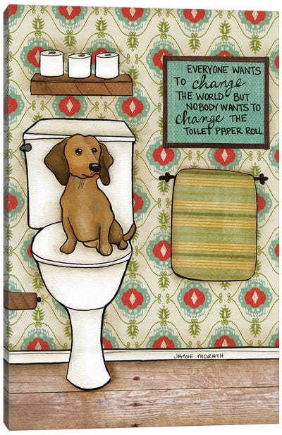 Change The Roll Canvas Art Print - Bathroom Humor Art